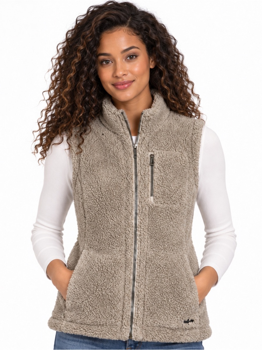 Calvin Klein Women’s XS Beige Sherpa Fleece Vest Full Zip Soft Cozy